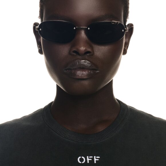 NEW OFF-WHITE OERI13M MIAMI 7607 SUNGLASSES UNISEX BLACK OVAL EYEWEAR - Picture 1 of 11